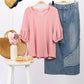 NT11467-Half Puff Sleeve Crinkle Knit Top