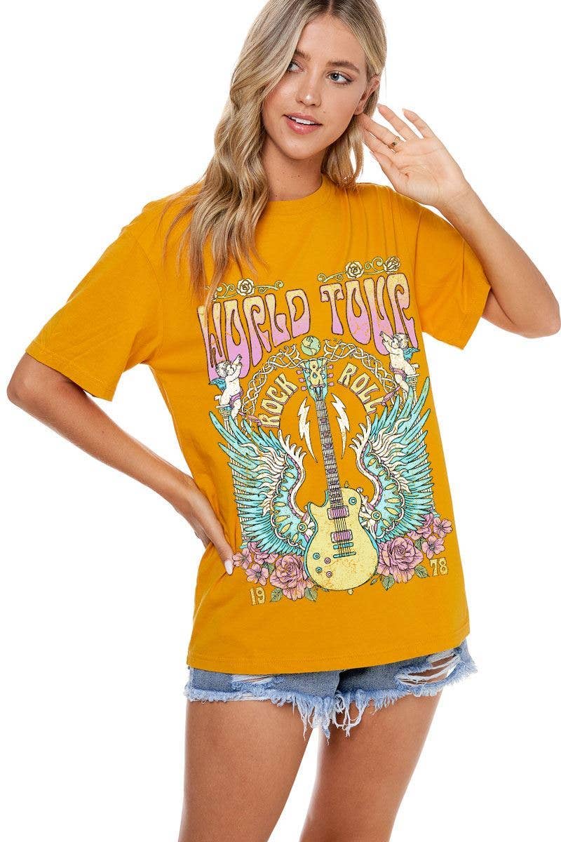 World Tour Rock & Roll 1978 Graphic Crew Neck Top