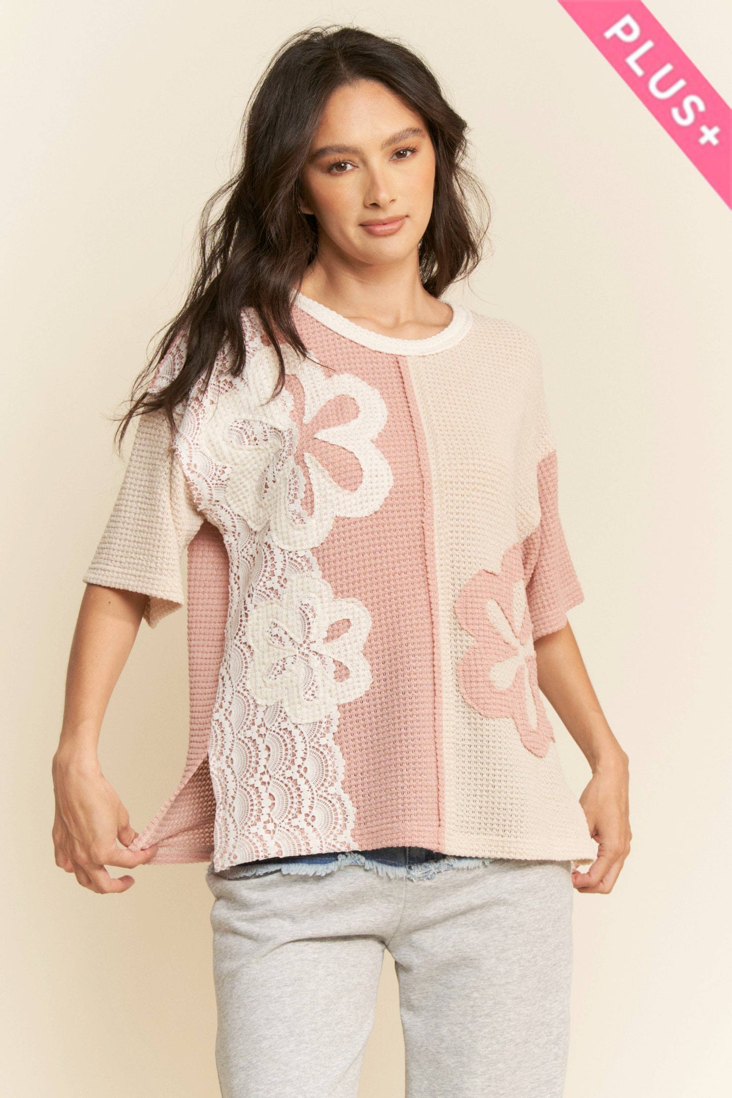 PLUS CASUAL PULLOVER SHORT SLEEVE KNIT TOP