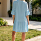 Wrinkle Free Shirred Tiered Relaxed 3/4 Sleeve Dress