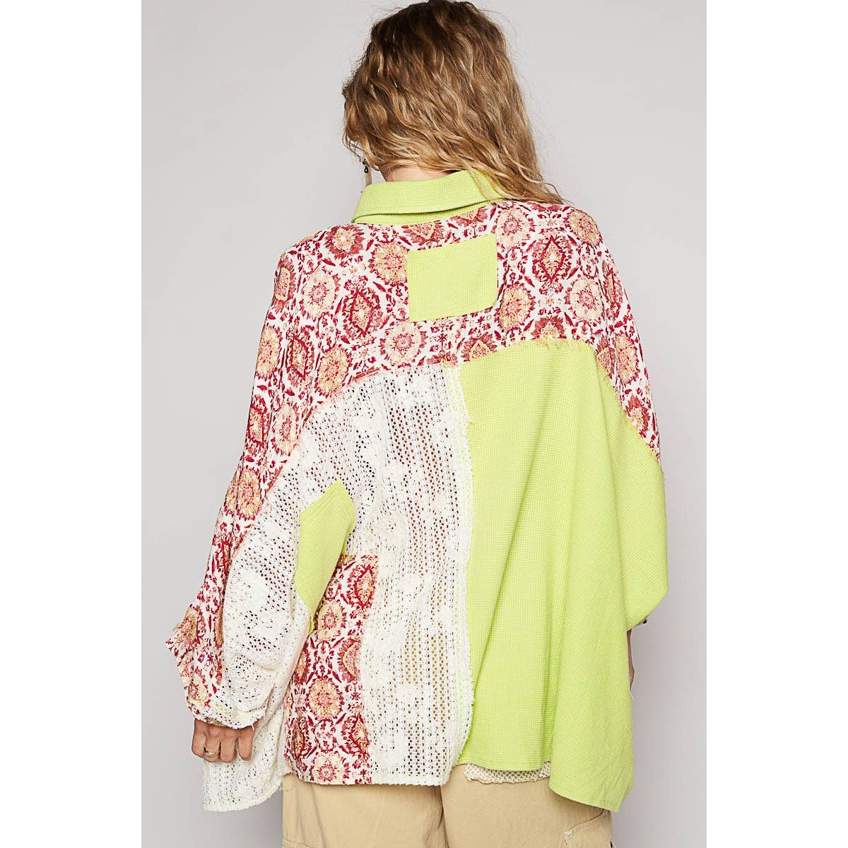 Oversize long sleeve crochet lace contrast top SALE