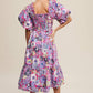 Vintage Flower Print Puff-Sleeve Midi Dress