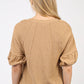 NT11467-Half Puff Sleeve Crinkle Knit Top