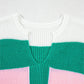 Multicolour Color Block Notch V Neck Sweater T Shirt