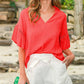 Collared V-Shape Trim Detail Ruffled Blouse VT81459-