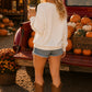 Pumpkin Truck Embroidered Patchwork Sweater Knit Top