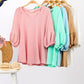 NT11467-Half Puff Sleeve Crinkle Knit Top