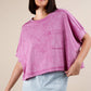 NT11429-Mineral Washed Oversized Crop Comfy Knit Top