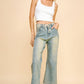 CROCHET TRIM STRAIGHT LEG DENIM JEANS