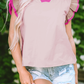 Mist Blue Colorblock Ruffled Sleeve Frill V Neck Blouse