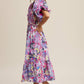 Vintage Flower Print Puff-Sleeve Midi Dress