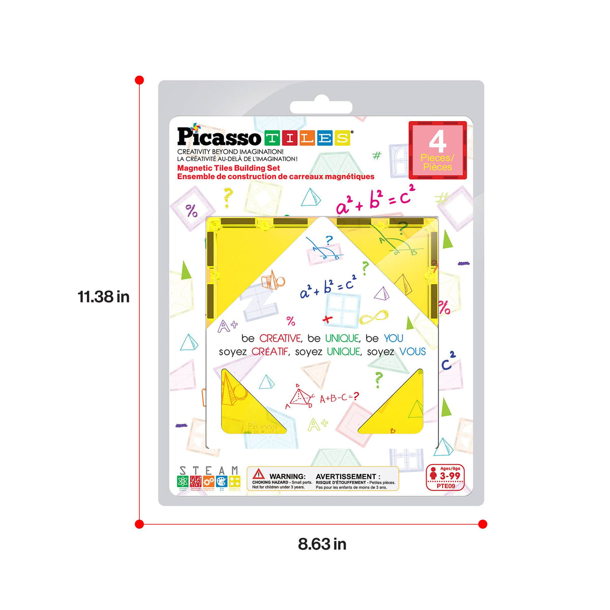 PicassoTiles 4pc Large Square Magnet Tiles Expansion Pack