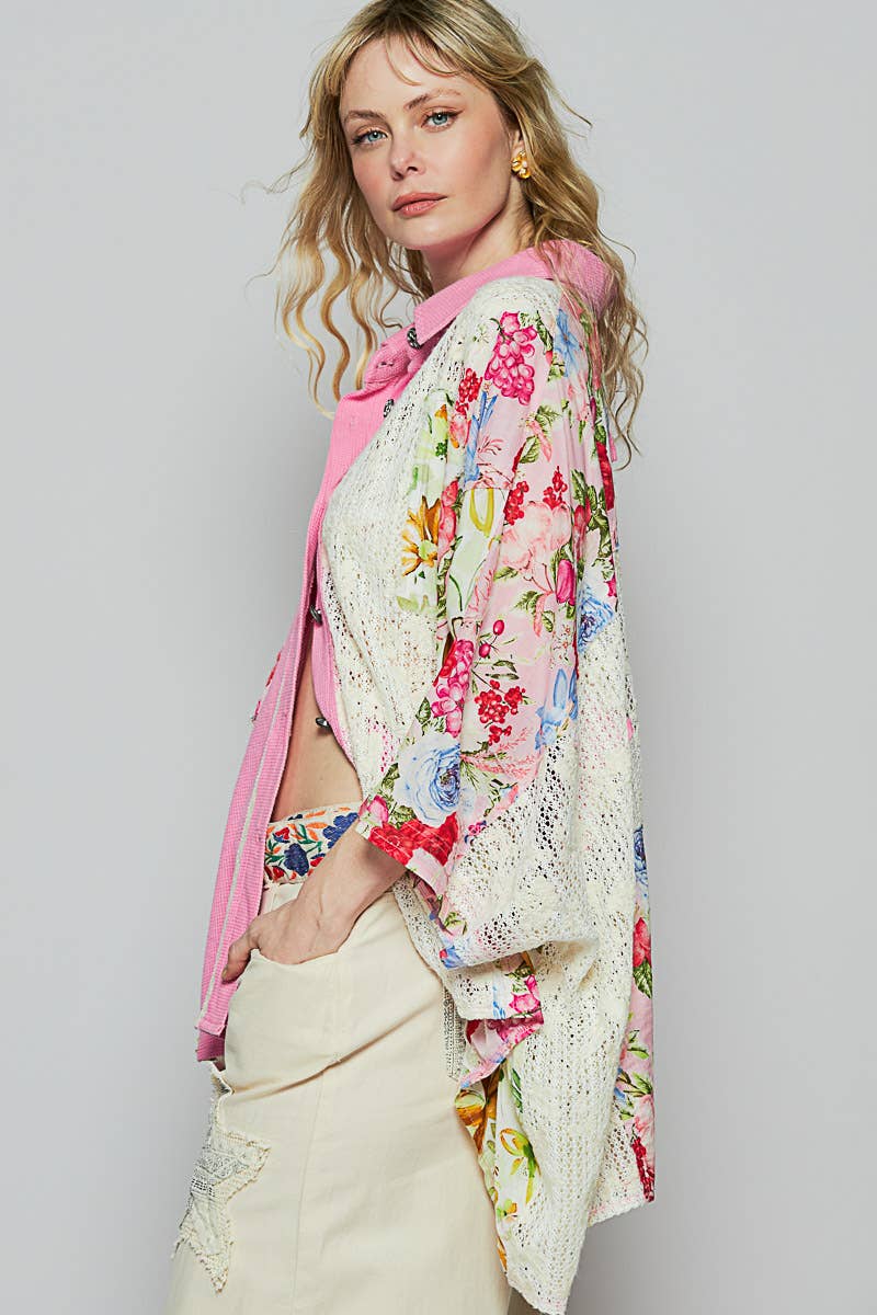 Oversize long sleeve crochet lace contrast top SALE